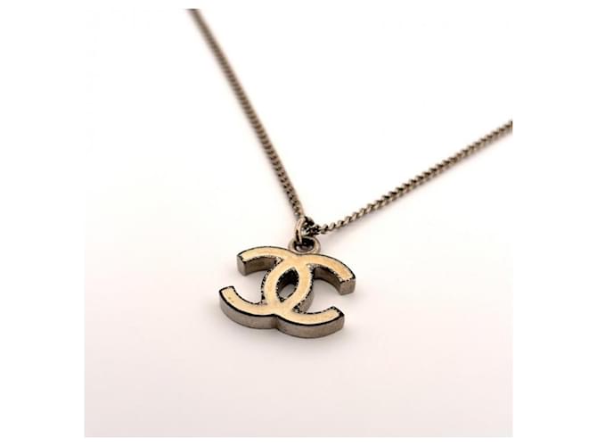 Collar Chanel Coco Mark Plata Blanco roto - vista 2