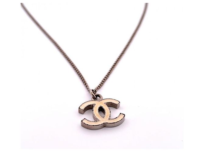 Collar Chanel Coco Mark Plata Blanco roto - vista 3