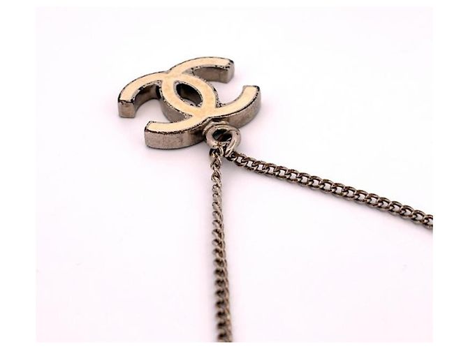 Collar Chanel Coco Mark Plata Blanco roto - vista 4