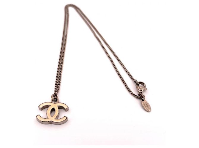 Collar Chanel Coco Mark Plata Blanco roto - vista 5