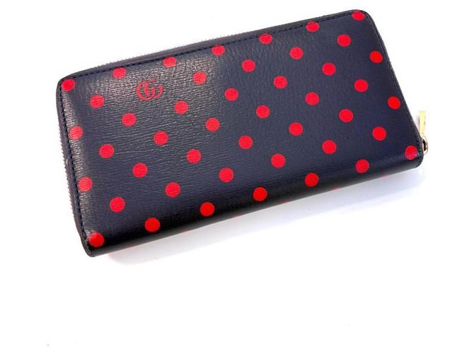 Cartera larga con cremallera redonda Gucci Polka Dot Horsebit Roja Azul marino - vista 2