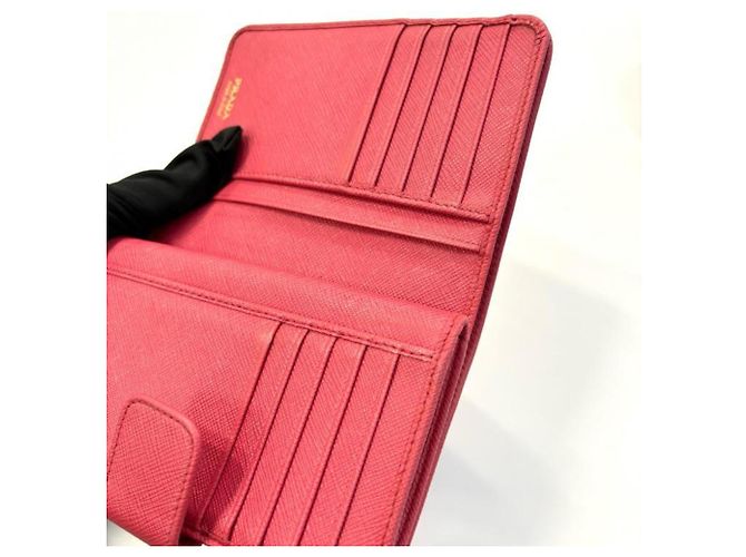 Prada Saffiano Leder Bifold-Geldbörse Rosa Pink - Ansicht 10