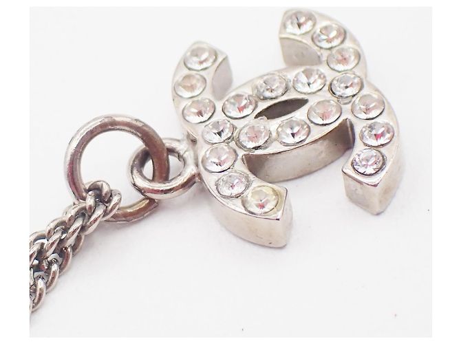 Pendente con catena Chanel Vintage CC Logo argentato Argento - vista 6