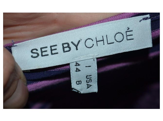 See By Chloé gestreiftes Kleid mit Schleife Pink Dunkelblau - Ansicht 4