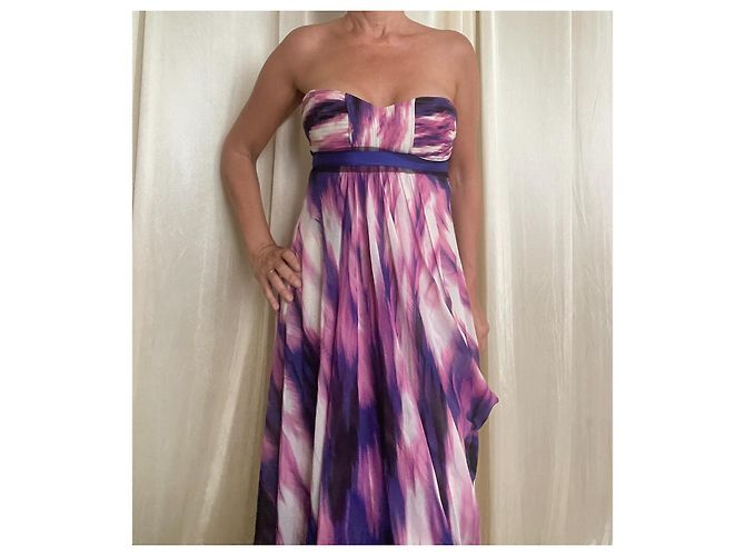 BCBG Max Azria Seiden-Maxikleid trägerlos mit Aquarell-Print Pink Weiß Lila - Ansicht 10