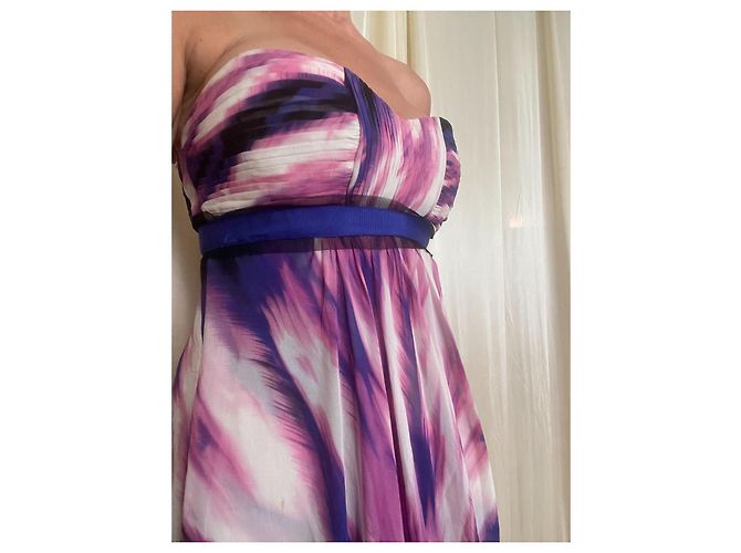 BCBG Max Azria Seiden-Maxikleid trägerlos mit Aquarell-Print Pink Weiß Lila - Ansicht 11