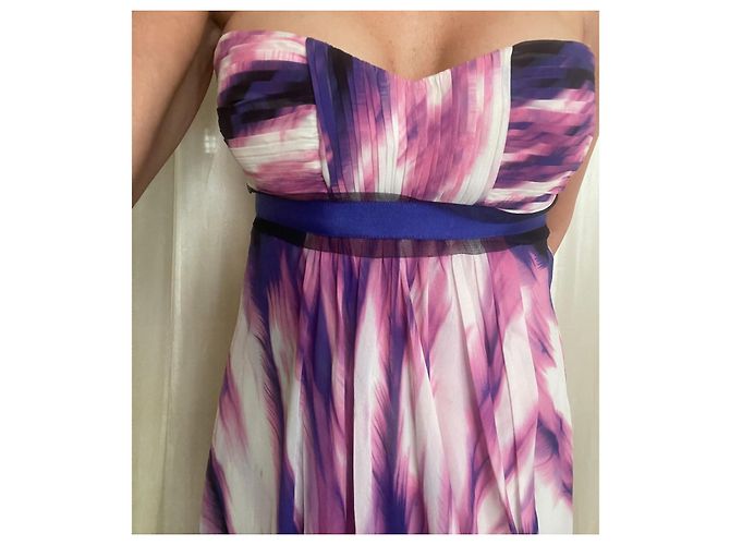 BCBG Max Azria Seiden-Maxikleid trägerlos mit Aquarell-Print Pink Weiß Lila - Ansicht 12