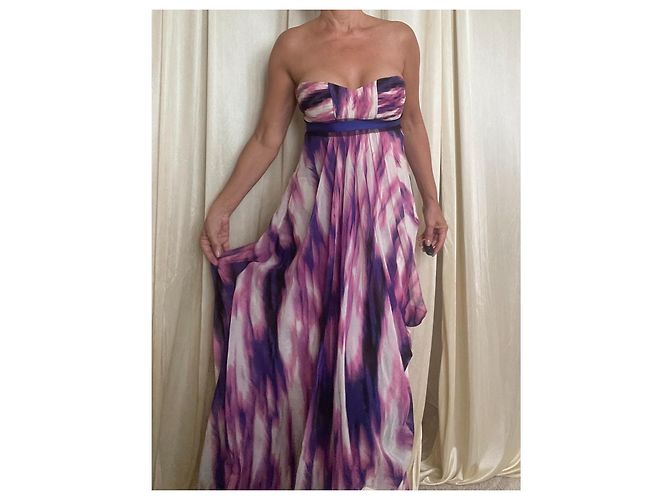 BCBG Max Azria Seiden-Maxikleid trägerlos mit Aquarell-Print Pink Weiß Lila - Ansicht 2