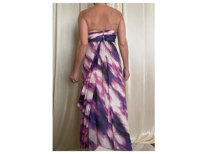 BCBG Max Azria Seiden-Maxikleid trägerlos mit Aquarell-Print Pink Weiß Lila - Ansicht 3