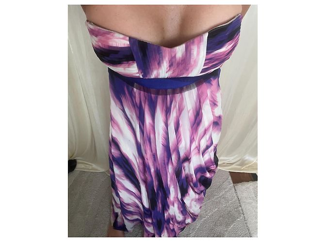 BCBG Max Azria Seiden-Maxikleid trägerlos mit Aquarell-Print Pink Weiß Lila - Ansicht 4
