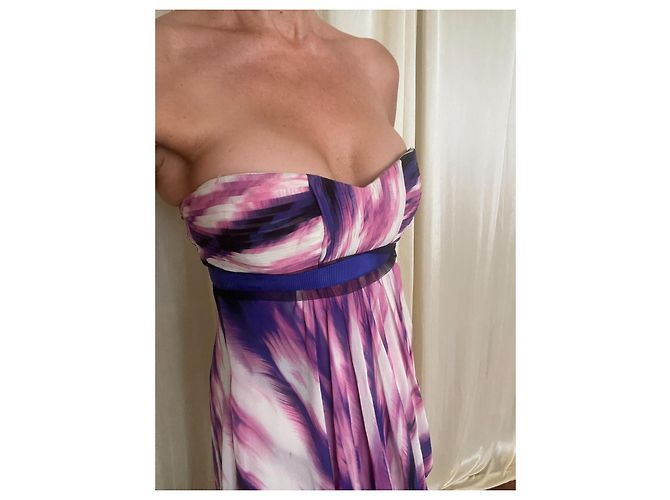 BCBG Max Azria Seiden-Maxikleid trägerlos mit Aquarell-Print Pink Weiß Lila - Ansicht 5