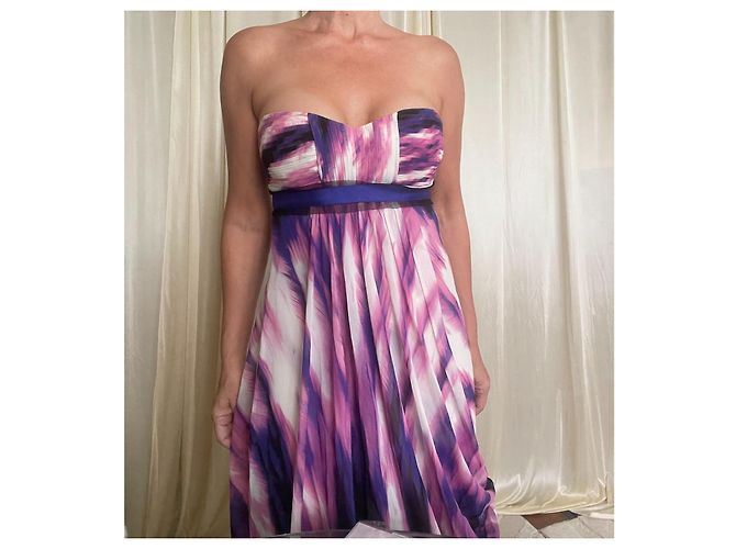 BCBG Max Azria Seiden-Maxikleid trägerlos mit Aquarell-Print Pink Weiß Lila - Ansicht 6