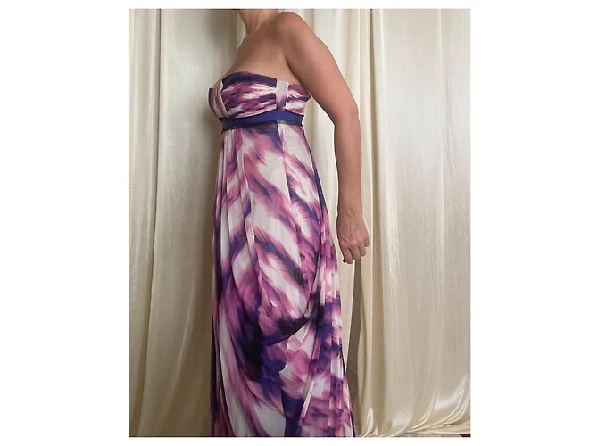 BCBG Max Azria Seiden-Maxikleid trägerlos mit Aquarell-Print Pink Weiß Lila - Ansicht 7
