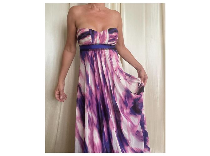 BCBG Max Azria Seiden-Maxikleid trägerlos mit Aquarell-Print Pink Weiß Lila - Ansicht 8