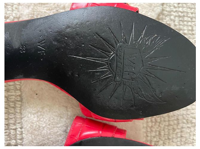Autre Marque WHAT FOR Red Croc-Effect Leather Flat Sandals - view 2