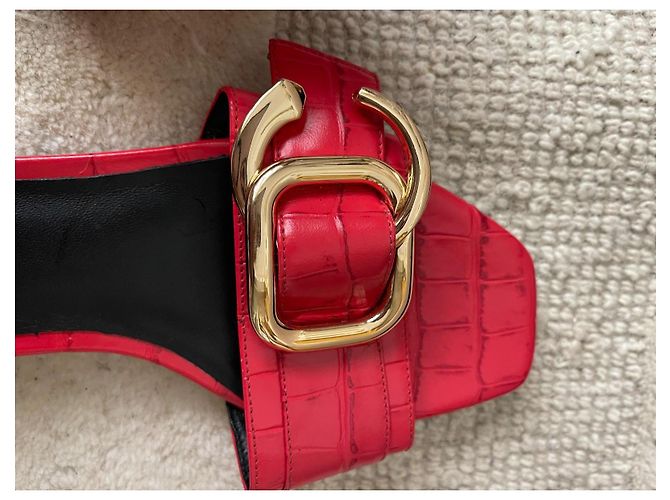 Autre Marque WHAT FOR Red Croc-Effect Leather Flat Sandals - view 4