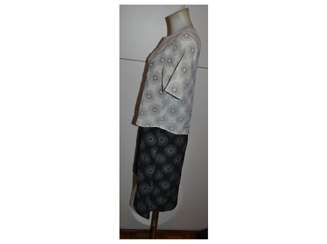 Vestido de seda Diane von Furstenberg estampado rayos de sol Negro Blanco Gris - vista 2