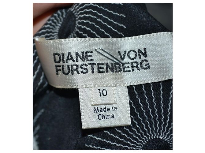 Vestido de seda Diane von Furstenberg estampado rayos de sol Negro Blanco Gris - vista 4