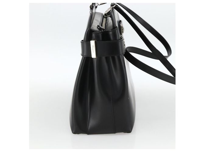 Bolsa Tote de couro Salvatore Ferragamo Double Gancini com fivela lateral Medium Preto - vista 3