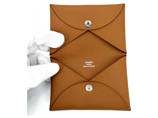 Monedero Calvi Hermès en piel Epsom marrón Castaño - vista 4