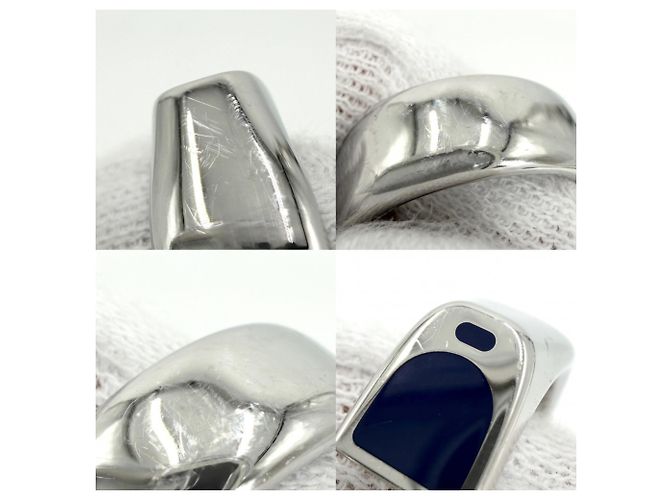 Hermès Hermes Men's Etrier Band Ring Silvery Navy blue - view 5