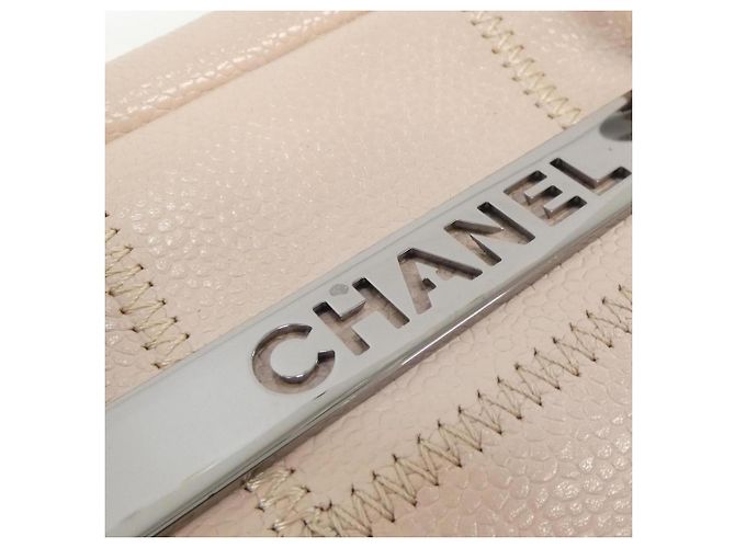 Borsa a tracolla Chanel in pelle di vitello granulata rosa chiaro - vista 5