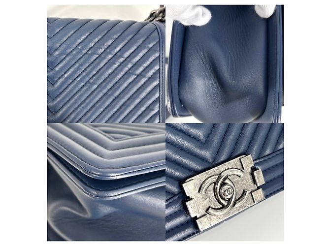 Le Boy Bolsa de ombro em couro azul marinho Chanel - vista 6