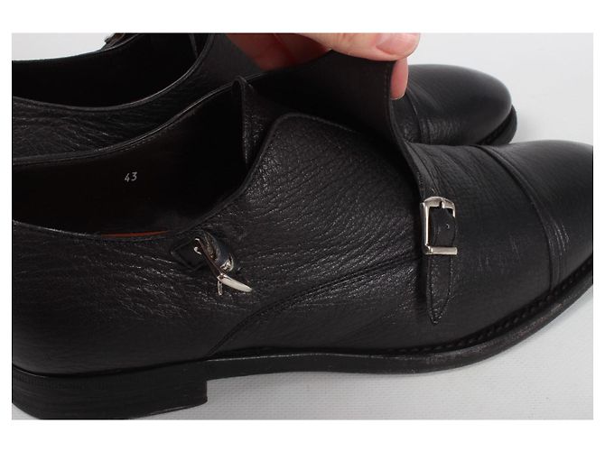Autre Marque Henderson Baracco Scarpe Double Monk Strap in Pelle Nera Nero - vista 14