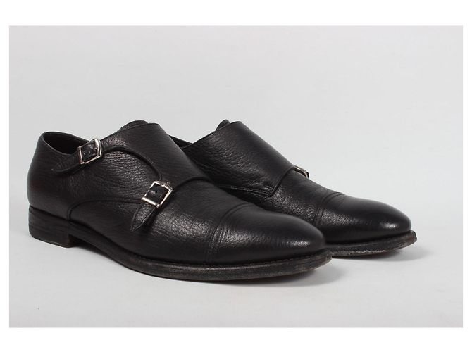 Autre Marque Henderson Baracco Scarpe Double Monk Strap in Pelle Nera Nero - vista 2
