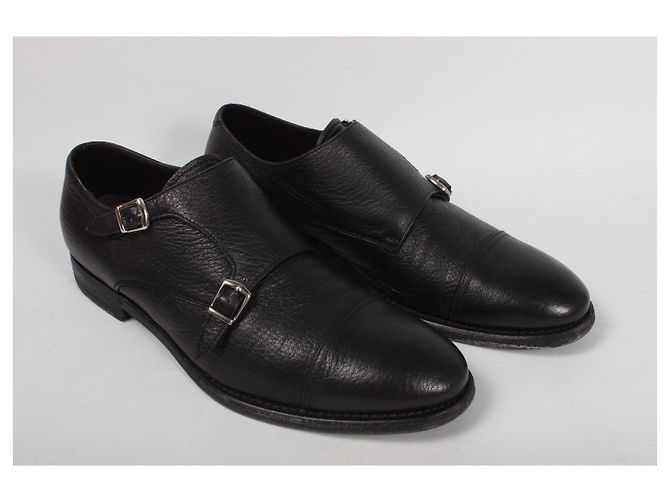 Autre Marque Henderson Baracco Scarpe Double Monk Strap in Pelle Nera Nero - vista 3