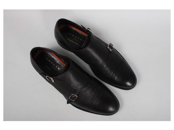 Autre Marque Henderson Baracco Scarpe Double Monk Strap in Pelle Nera Nero - vista 4