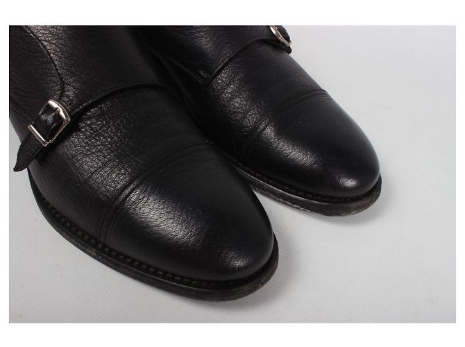 Autre Marque Henderson Baracco Scarpe Double Monk Strap in Pelle Nera Nero - vista 5