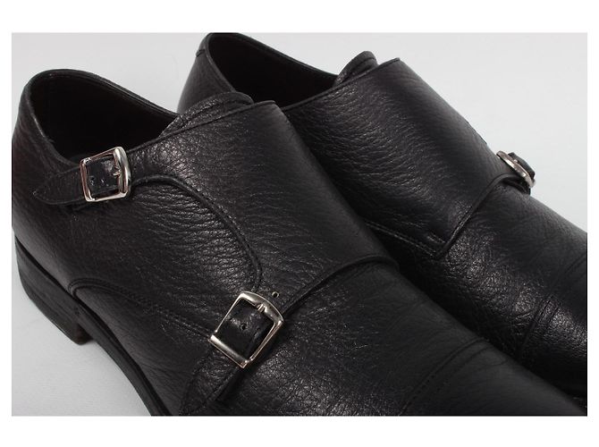 Autre Marque Henderson Baracco Scarpe Double Monk Strap in Pelle Nera Nero - vista 7