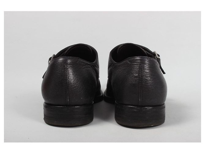Autre Marque Henderson Baracco Scarpe Double Monk Strap in Pelle Nera Nero - vista 9