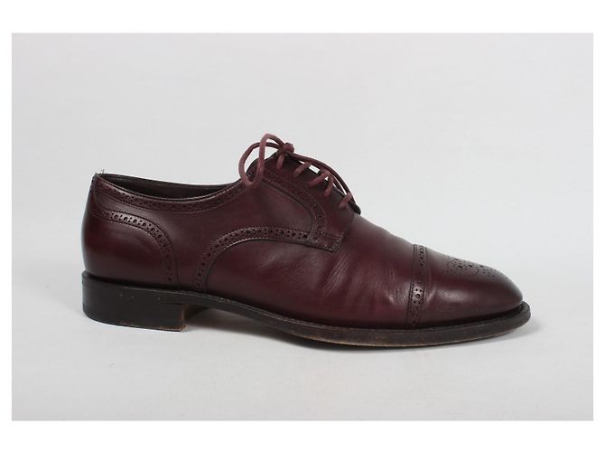 Santoni Scarpe Oxford da uomo in pelle bordeaux Bordò - vista 3