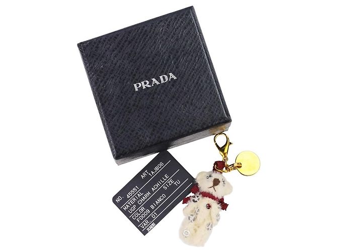 Prada Bär Mini Charm Schlüsselanhänger Weiß Rot Golden - Ansicht 11