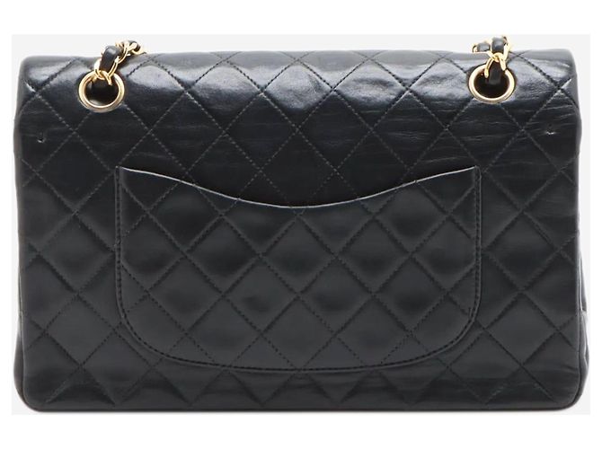 Chanel Schwarze Vintage 1991 Classic Double Flap Tasche aus Lammleder, Größe medium - Ansicht 2
