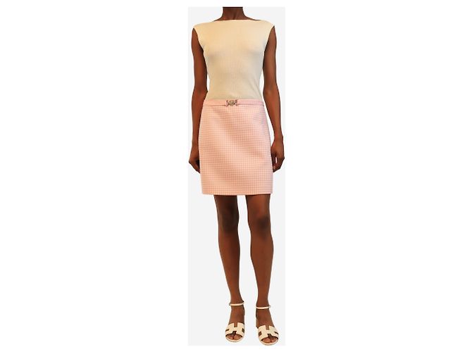 Versace Minifalda evasé de lana rosa y blanco - talla UK 8 - vista 2