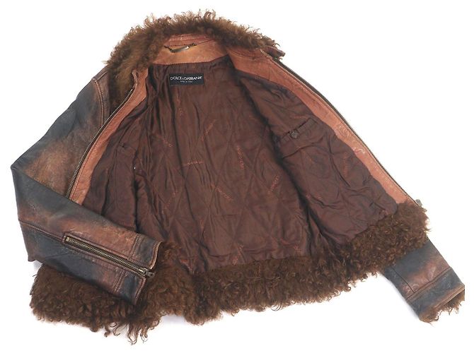 Dolce & Gabbana Chaqueta de piel de cordero y piel Dolce&Gabbana Castaño - vista 3