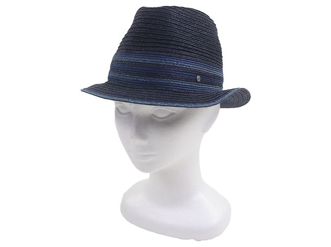 Hermès Raffia Serie58 Stroh-Fedora-Hut Blau Marineblau - Ansicht 2