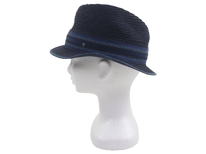 Hermès Raffia Serie58 Stroh-Fedora-Hut Blau Marineblau - Ansicht 3