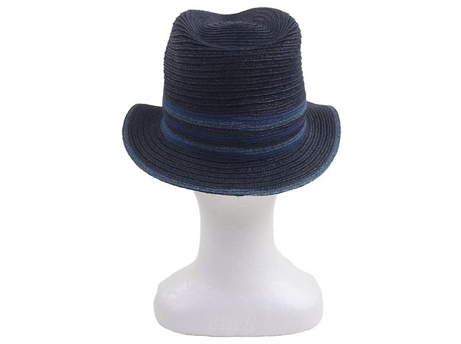 Hermès Raffia Serie58 Stroh-Fedora-Hut Blau Marineblau - Ansicht 4