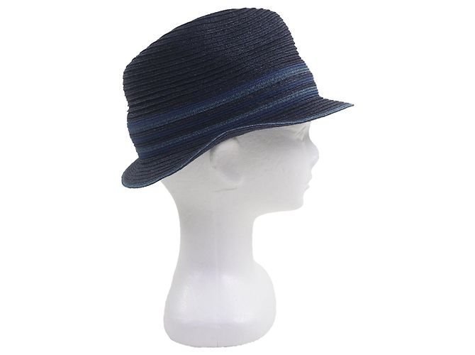 Hermès Raffia Serie58 Stroh-Fedora-Hut Blau Marineblau - Ansicht 5
