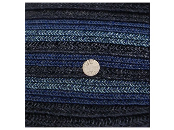 Hermès Raffia Serie58 Stroh-Fedora-Hut Blau Marineblau - Ansicht 6