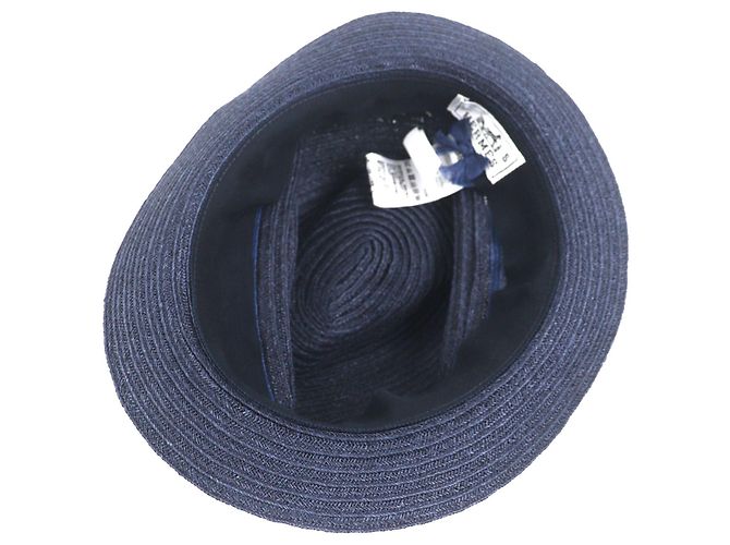 Hermès Raffia Serie58 Stroh-Fedora-Hut Blau Marineblau - Ansicht 7