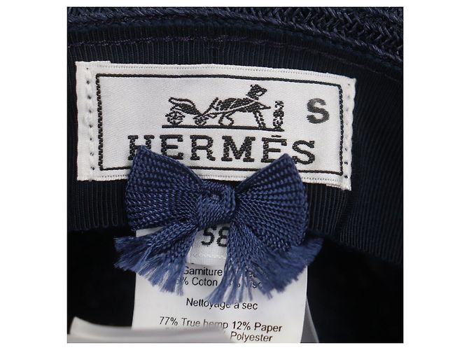 Hermès Raffia Serie58 Stroh-Fedora-Hut Blau Marineblau - Ansicht 8