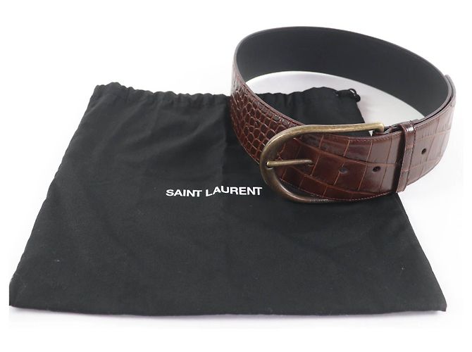 Yves Saint Laurent Cinturón de cuero con relieve de cocodrilo Saint Laurent Castaño - vista 2