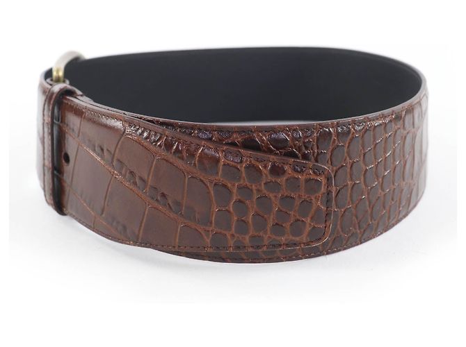 Yves Saint Laurent Cinturón de cuero con relieve de cocodrilo Saint Laurent Castaño - vista 3
