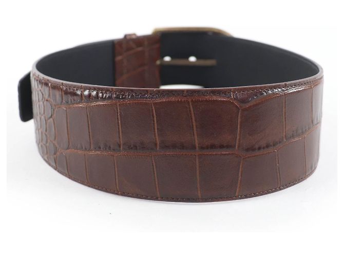 Yves Saint Laurent Cinturón de cuero con relieve de cocodrilo Saint Laurent Castaño - vista 4