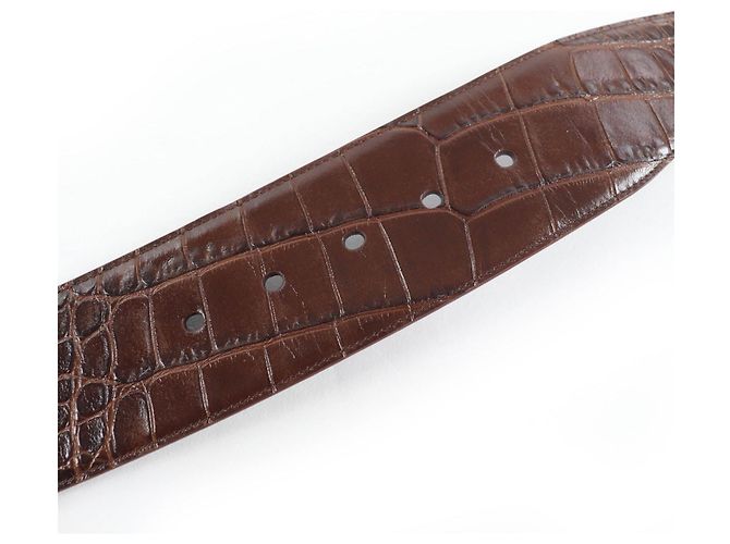 Yves Saint Laurent Cinturón de cuero con relieve de cocodrilo Saint Laurent Castaño - vista 6